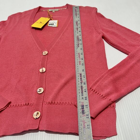 ETRO Milano 44 US 8 Cardigan Sweater Pink Salmon V-Neck Button Front NWT $890 - Picture 3 of 8